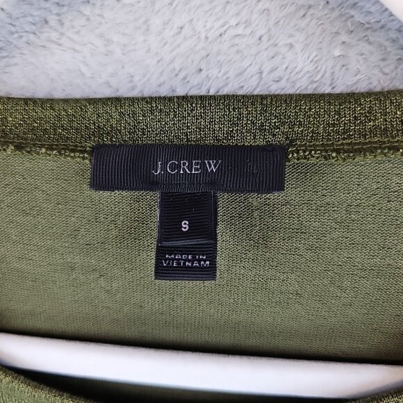 J. Crew Top Womens Size S Metallic Olive Green Bell Sleeve Glitter Sparkle - Picture 2 of 7